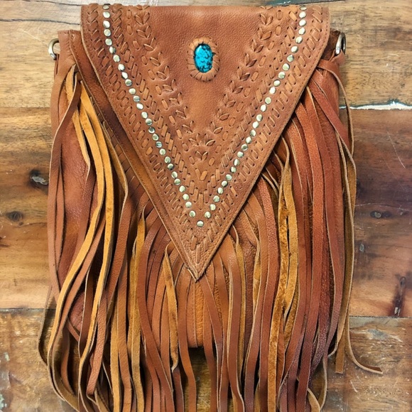 american darling Handbags - American darling turquoise leather fringe purse